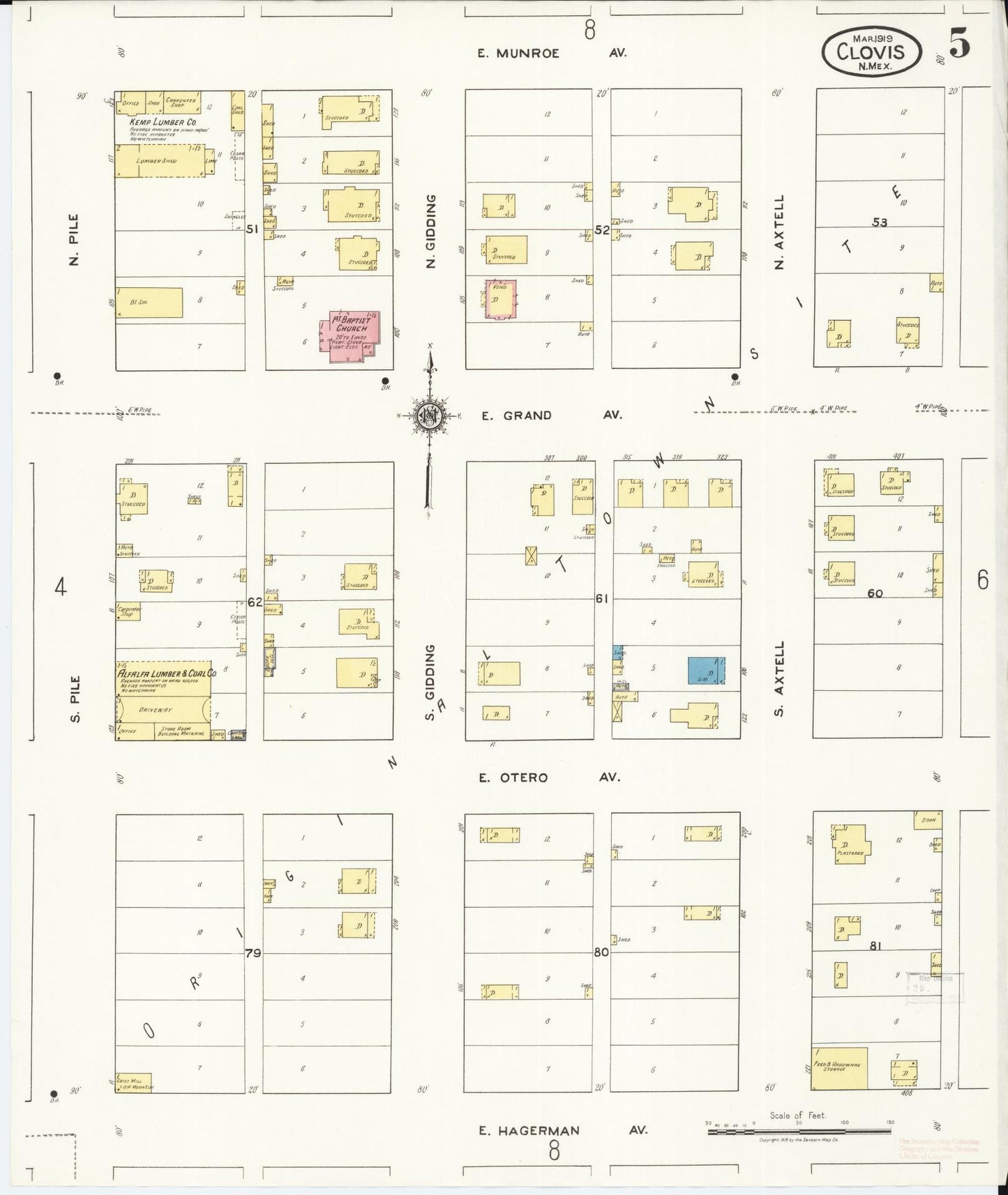 Sanborn Fire Insurance Map from Clovis, Curry County, New Mexico (1919), Sheet #0005 - Complete Map Set gallery image, historic Sanborn map, vintage wall art, New Mexico New Mexico