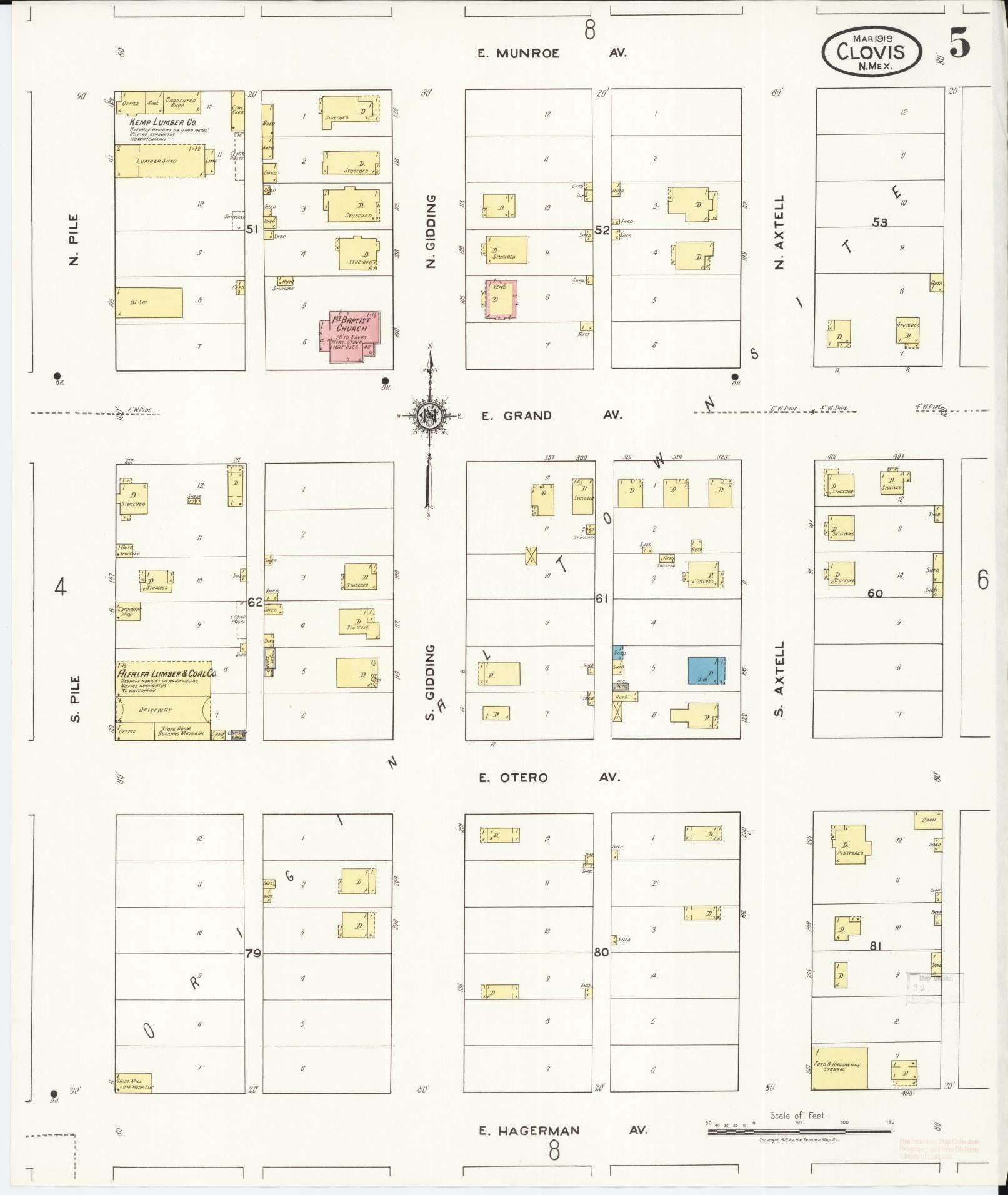 Sanborn Fire Insurance Map from Clovis, Curry County, New Mexico (1919), Sheet #0005 - Complete Map Set gallery image, historic Sanborn map, vintage wall art, New Mexico New Mexico