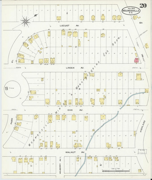 Sanborn Fire Insurance Map from Moundsville, Marshall County, West Virginia (1909), Sheet #0020 - Historic Sanborn Fire Insurance Map Print, vintage old map wall art, antique decor, genealogy gift, West Virginia West Virginia map