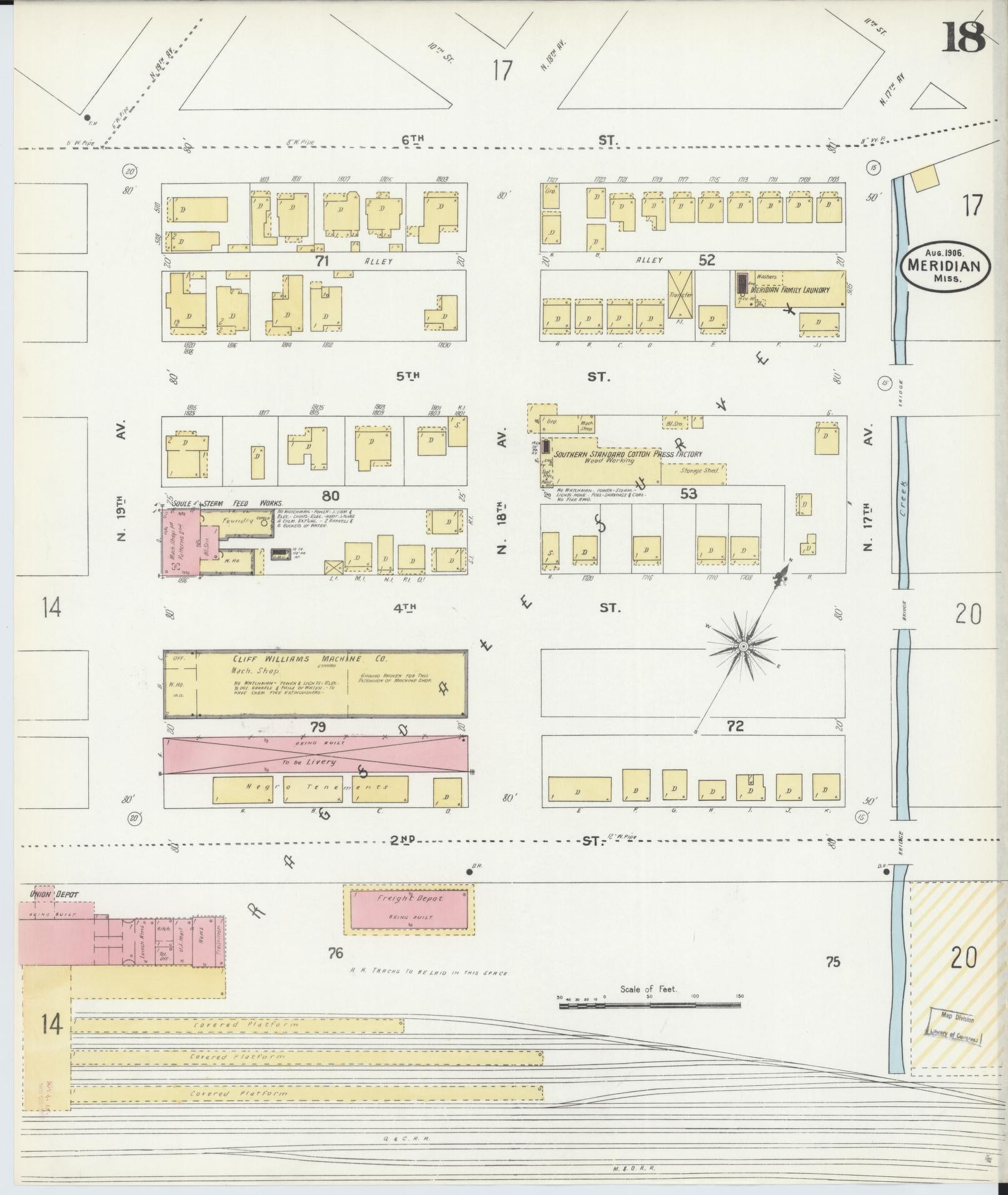 Sanborn Fire Insurance Map from Meridian, Lauderdale County, Mississippi (1906), Sheet #0018 - Complete Map Set gallery image, historic Sanborn map, vintage wall art, Mississippi Mississippi