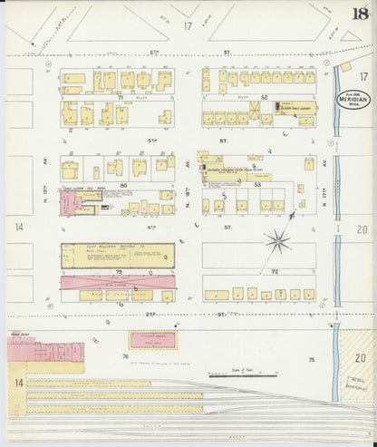 Sanborn Fire Insurance Map from Meridian, Lauderdale County, Mississippi (1906), Sheet #0018 - Complete Map Set gallery image, historic Sanborn map, vintage wall art, Mississippi Mississippi