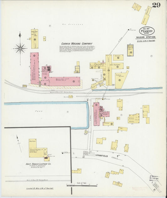 Sanborn Fire Insurance Map from Peabody, Essex County, Massachusetts (1907), Sheet #0029 - Historic Sanborn Fire Insurance Map Print, vintage old map wall art, antique decor, genealogy gift, Massachusetts Massachusetts map