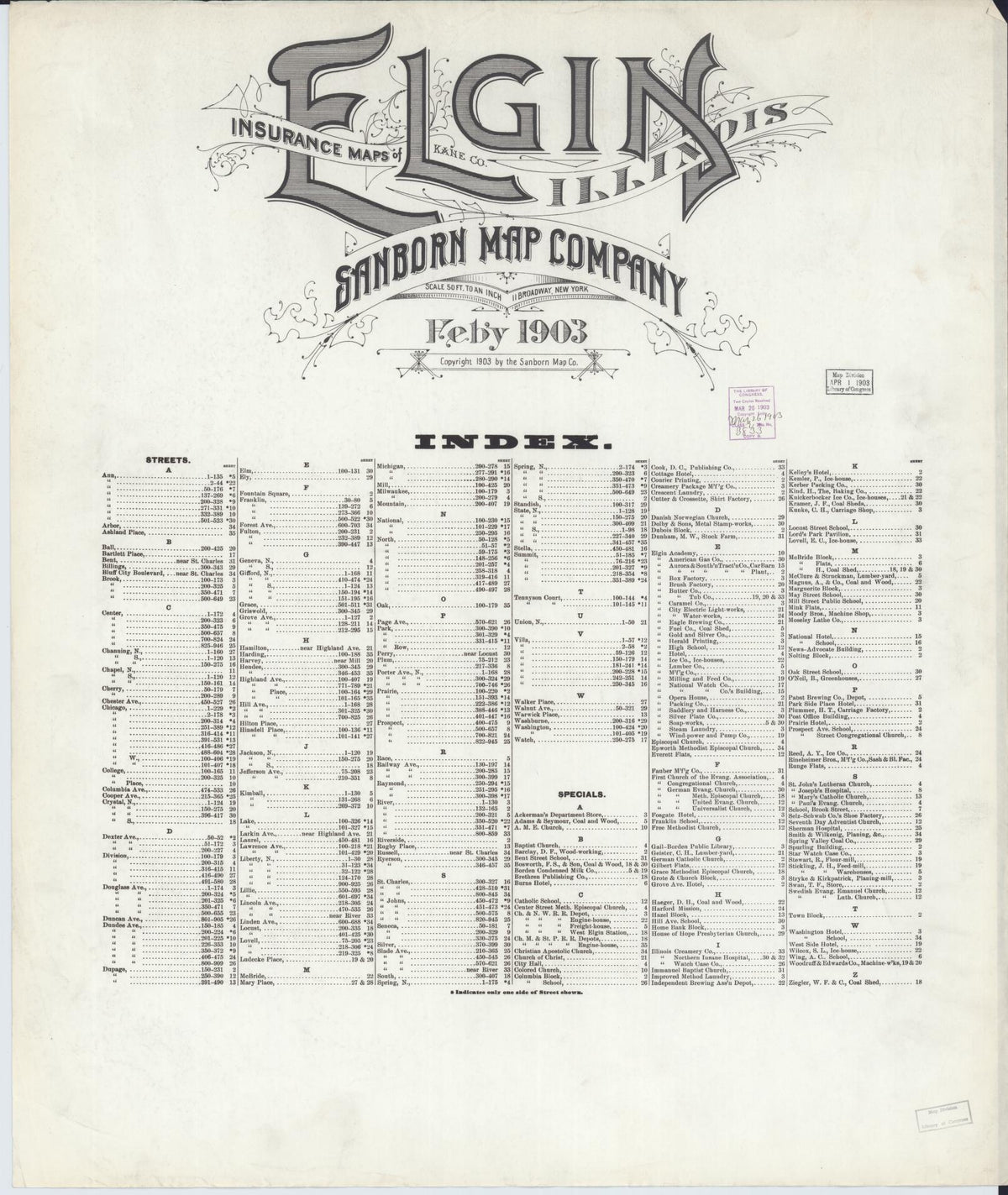 Sanborn Fire Insurance Map from Elgin, Kane County, Illinois (1903), Sheet #0001 - Historic Sanborn Fire Insurance Map Print, vintage old map wall art, antique decor, genealogy gift, Illinois Illinois map