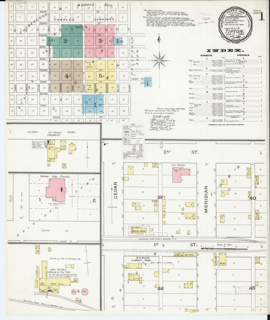 Sanborn Fire Insurance Map from Tipton, Cedar County, Iowa (1893), Sheet #0001 - Historic Sanborn Fire Insurance Map Print, vintage old map wall art