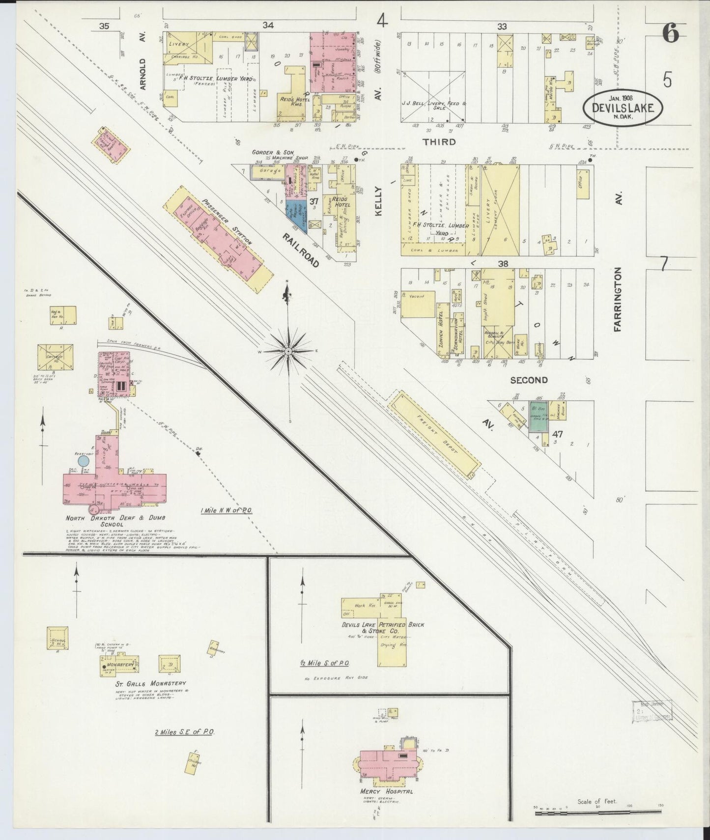 Sanborn Fire Insurance Map from Devils Lake, Ramsey County, North Dakota (1908), Sheet #0006 - Historic Sanborn Fire Insurance Map Print, vintage old map wall art, antique decor, genealogy gift, North Dakota North Dakota map