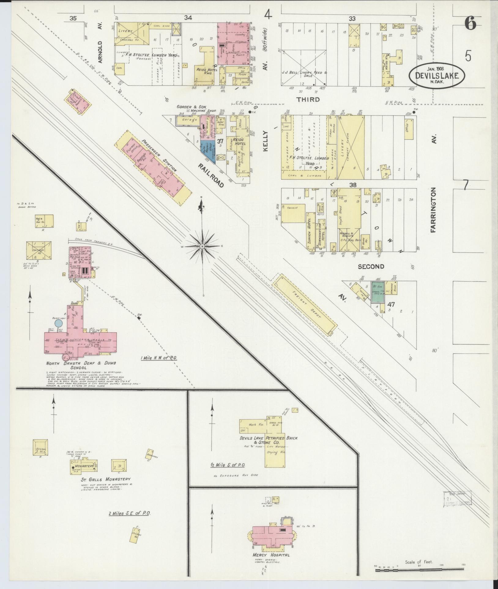 Sanborn Fire Insurance Map from Devils Lake, Ramsey County, North Dakota (1908), Sheet #0006 - Historic Sanborn Fire Insurance Map Print, vintage old map wall art, antique decor, genealogy gift, North Dakota North Dakota map