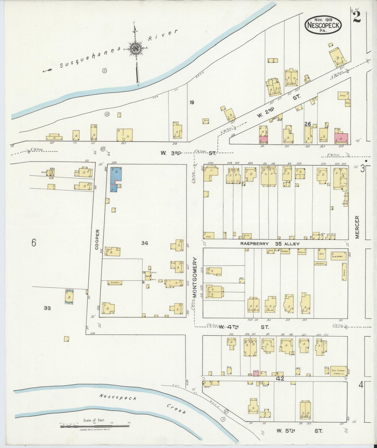 Sanborn Fire Insurance Map from Nescopeck, Luzerne County, Pennsylvania (1919), Sheet #0002 - Complete Map Set gallery image, historic Sanborn map, vintage wall art, Pennsylvania Pennsylvania