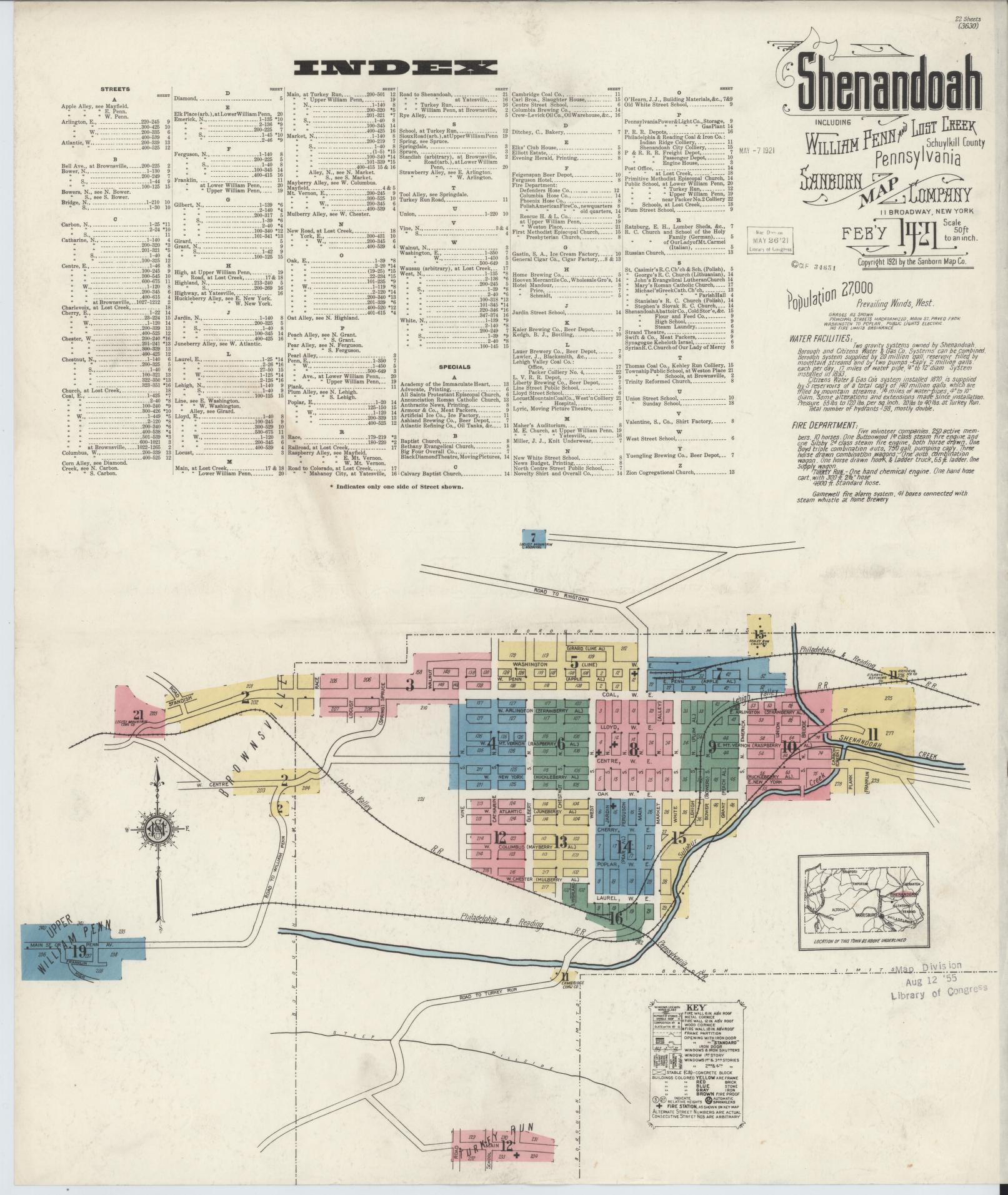 Sanborn Fire Insurance Map from Shenandoah, Schuylkill County, Pennsylvania (1921), Sheet #0001 - Complete Map Set gallery image, historic Sanborn map, vintage wall art, Pennsylvania Pennsylvania