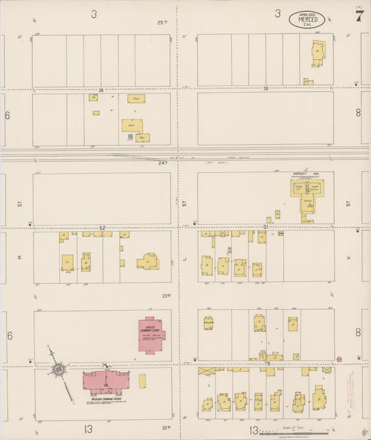 Sanborn Fire Insurance Map from Merced, Merced County, California (1922), Sheet #0007 - Historic Sanborn Fire Insurance Map Print, vintage old map wall art, antique decor, genealogy gift, California California map