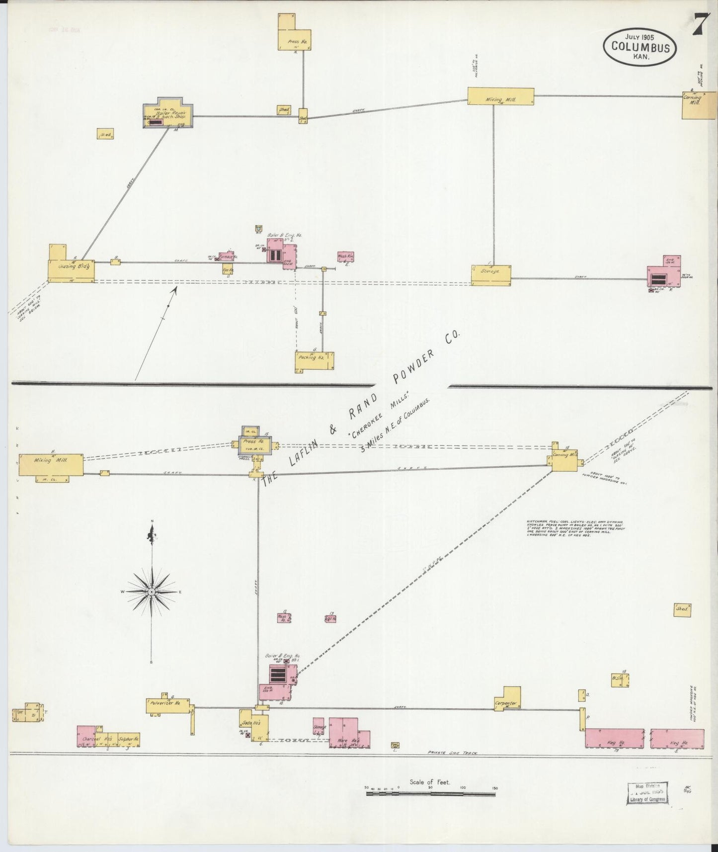 Sanborn Fire Insurance Map from Columbus, Cherokee County, Kansas (1905), Sheet #0007 - Complete Map Set gallery image, historic Sanborn map, vintage wall art, Kansas Kansas