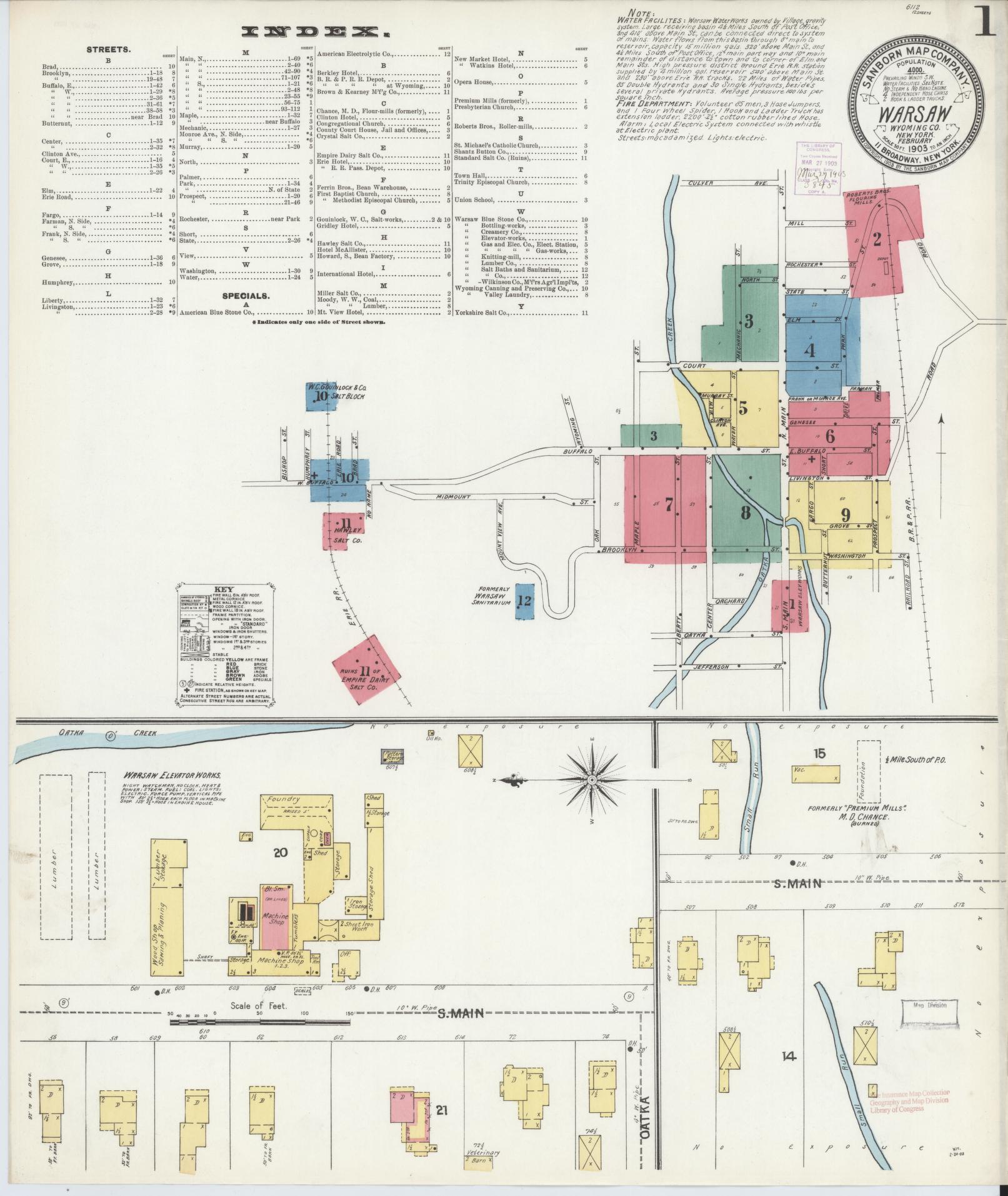 Sanborn Fire Insurance Map from Warsaw, Wyoming County, New York (1903), Sheet #0001 - Complete Map Set gallery image, historic Sanborn map, vintage wall art, Warsaw Wyoming