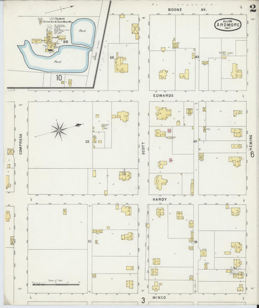 Sanborn Fire Insurance Map from Ardmore, Carter County, Oklahoma (1896), Sheet #0002 - Historic Sanborn Fire Insurance Map Print, vintage old map wall art, antique decor, genealogy gift, Oklahoma Oklahoma map