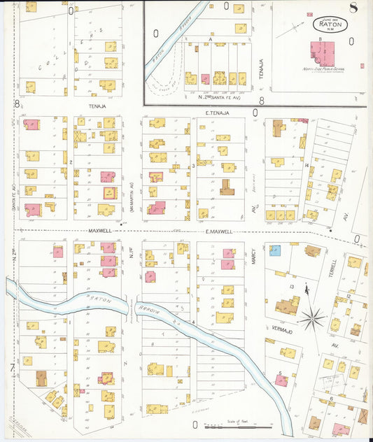 Sanborn Fire Insurance Map from Raton, Colfax County, New Mexico (1906), Sheet #0008 - Historic Sanborn Fire Insurance Map Print, vintage old map wall art, antique decor, genealogy gift, New Mexico New Mexico map