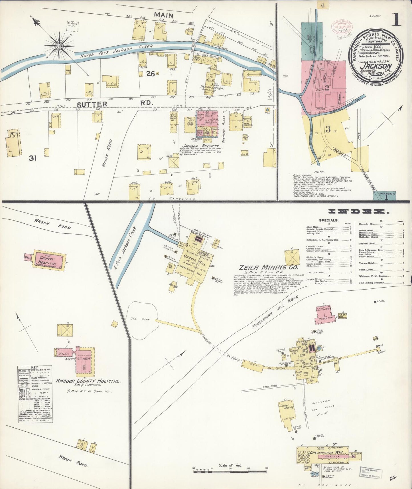 Sanborn Fire Insurance Map from Jackson, Amador County, California (1895), Sheet #0001 - Complete Map Set gallery image, historic Sanborn map, vintage wall art, California California