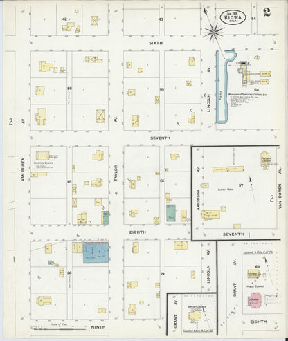 Sanborn Fire Insurance Map from Kiowa, Pittsburg County, Oklahoma (1908), Sheet #0002 - Complete Map Set gallery image, historic Sanborn map, vintage wall art, Oklahoma Oklahoma
