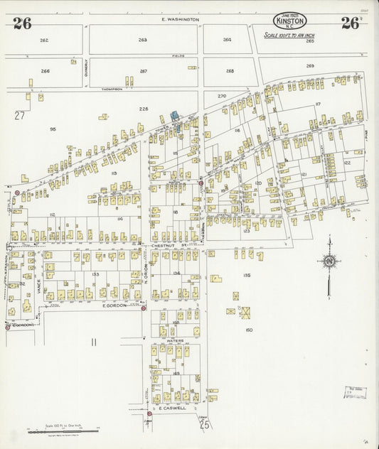 Sanborn Fire Insurance Map from Kinston, Lenoir County, North Carolina (1925), Sheet #0026 - Historic Sanborn Fire Insurance Map Print, vintage old map wall art, antique decor, genealogy gift, North Carolina North Carolina map