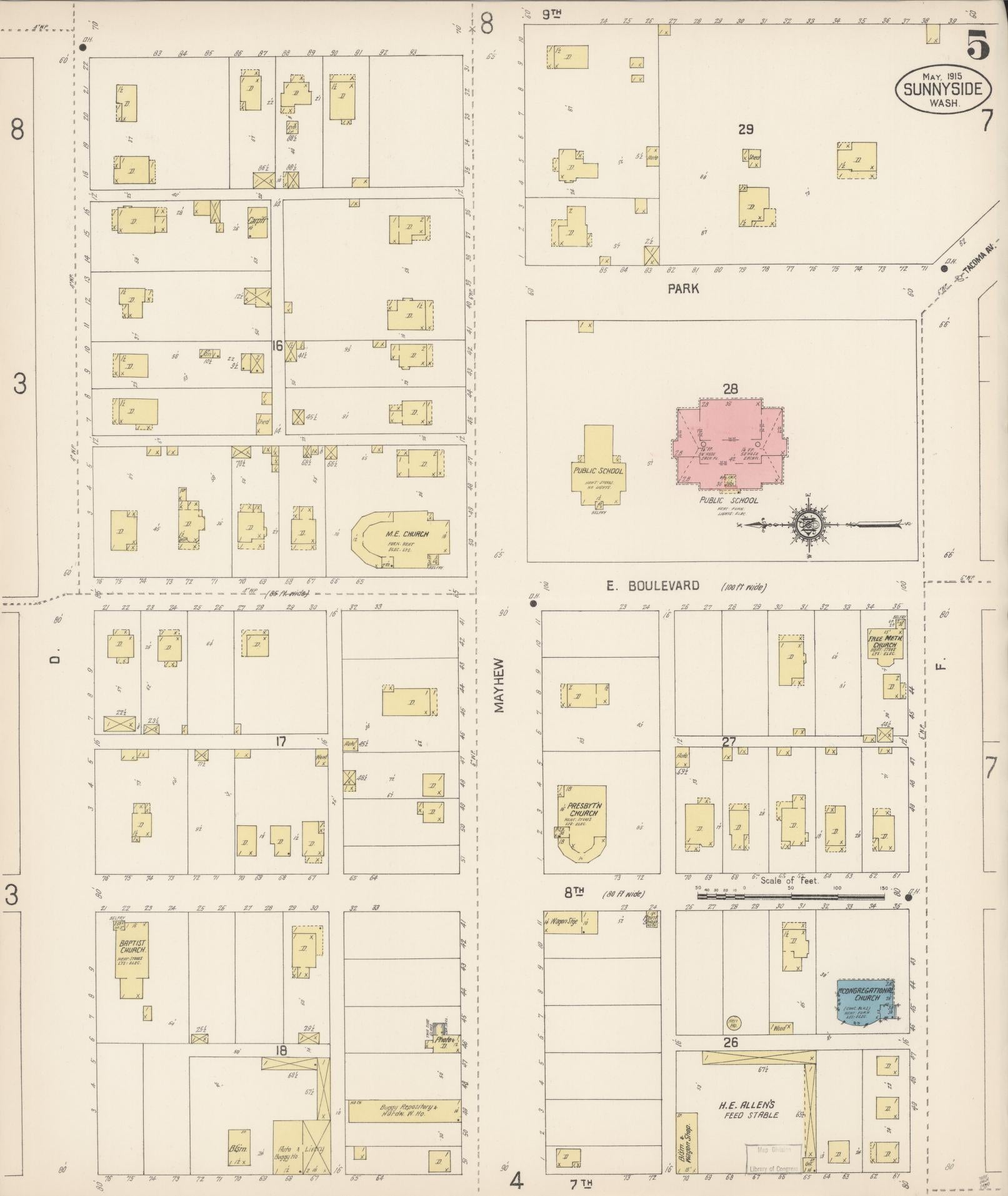 Sanborn Fire Insurance Map from Sunnyside, Yakima County, Washington (1915), Sheet #0005 - Complete Map Set gallery image, historic Sanborn map, vintage wall art, Washington Washington