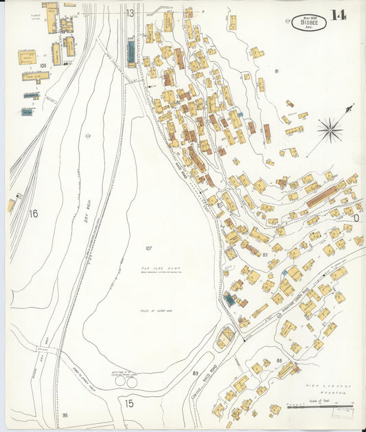 Sanborn Fire Insurance Map from Bisbee, Cochise County, Arizona (1906), Sheet #0014 - Historic Sanborn Fire Insurance Map Print, vintage old map wall art, antique decor, genealogy gift, Arizona Arizona map