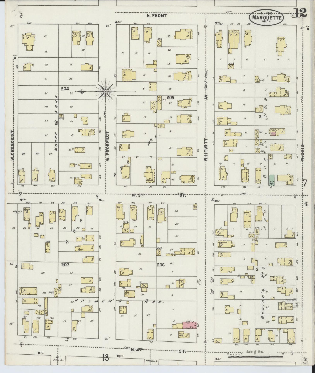 Sanborn Fire Insurance Map from Marquette, Marquette County, Michigan (1897), Sheet #0012 - Historic Sanborn Fire Insurance Map Print, vintage old map wall art, antique decor, genealogy gift, Michigan Michigan map