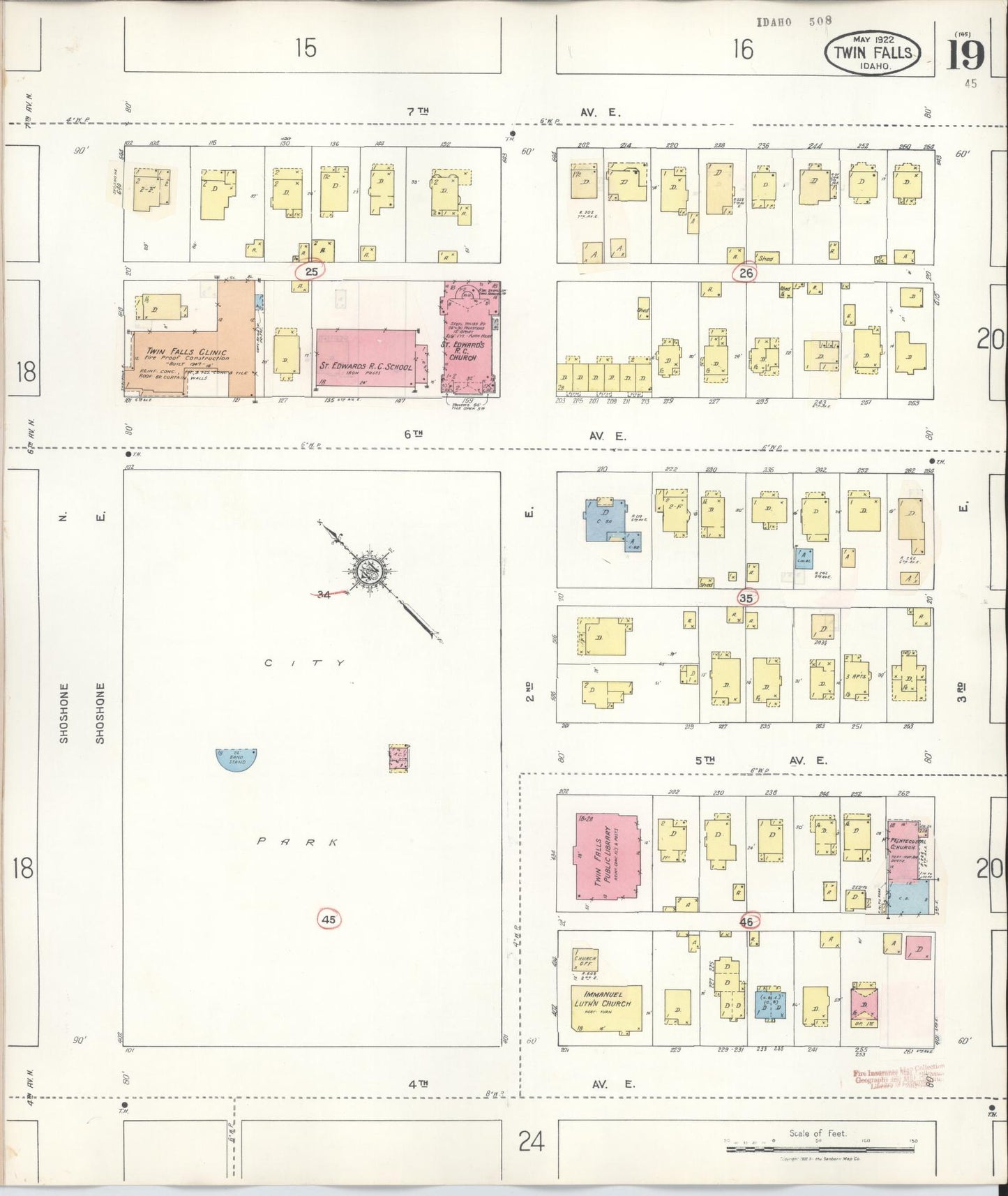 Sanborn Fire Insurance Map from Twin Falls, Twin Falls County, Idaho (1949), Sheet #0019 - Complete Map Set gallery image, historic Sanborn map, vintage wall art, Falls Idaho