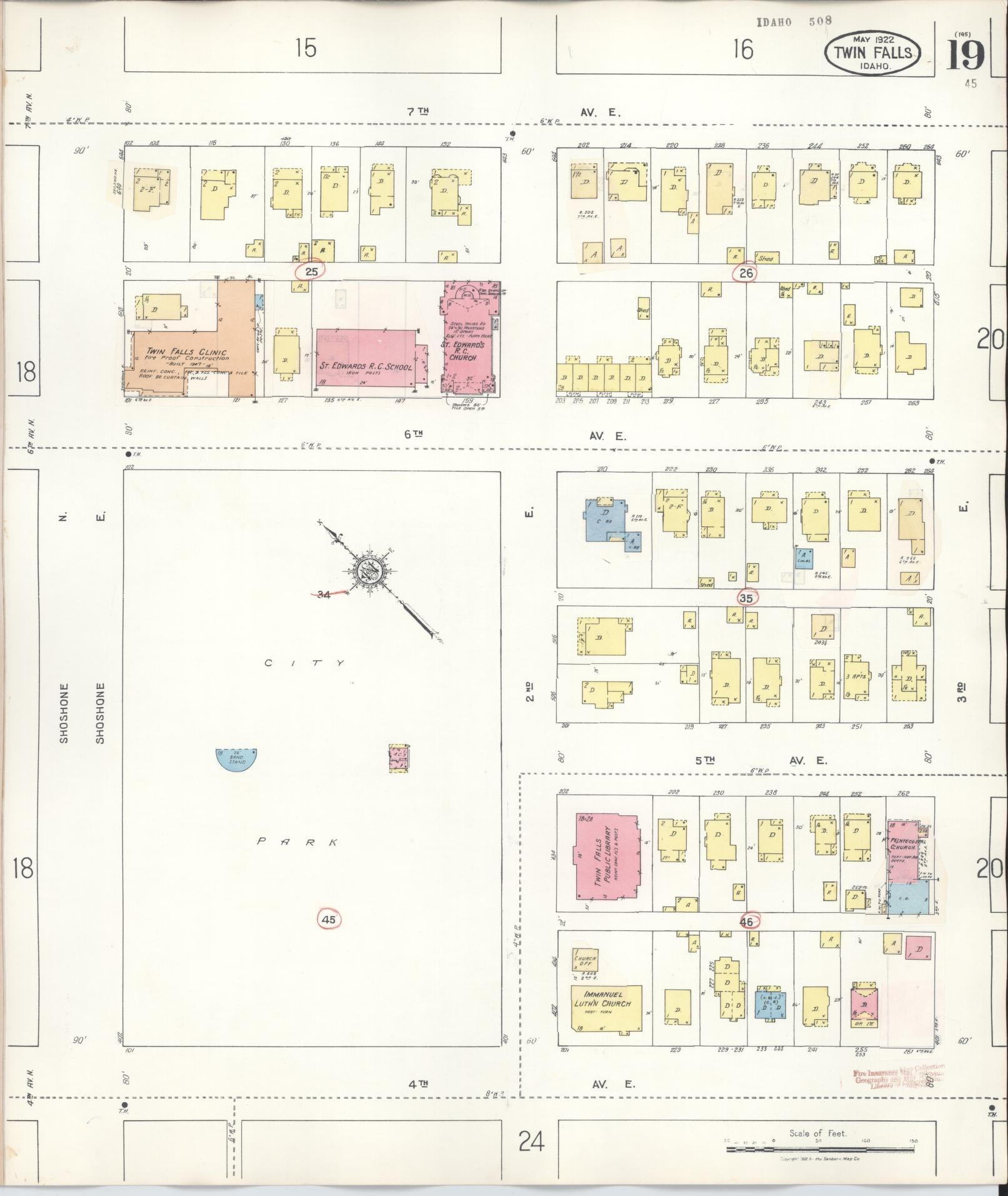 Sanborn Fire Insurance Map from Twin Falls, Twin Falls County, Idaho (1949), Sheet #0019 - Complete Map Set gallery image, historic Sanborn map, vintage wall art, Falls Idaho