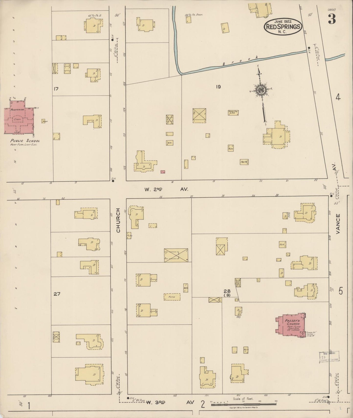 Sanborn Fire Insurance Map from Red Springs, Robeson County, North Carolina (1922), Sheet #0003 - Complete Map Set gallery image, historic Sanborn map, vintage wall art, North Carolina North Carolina