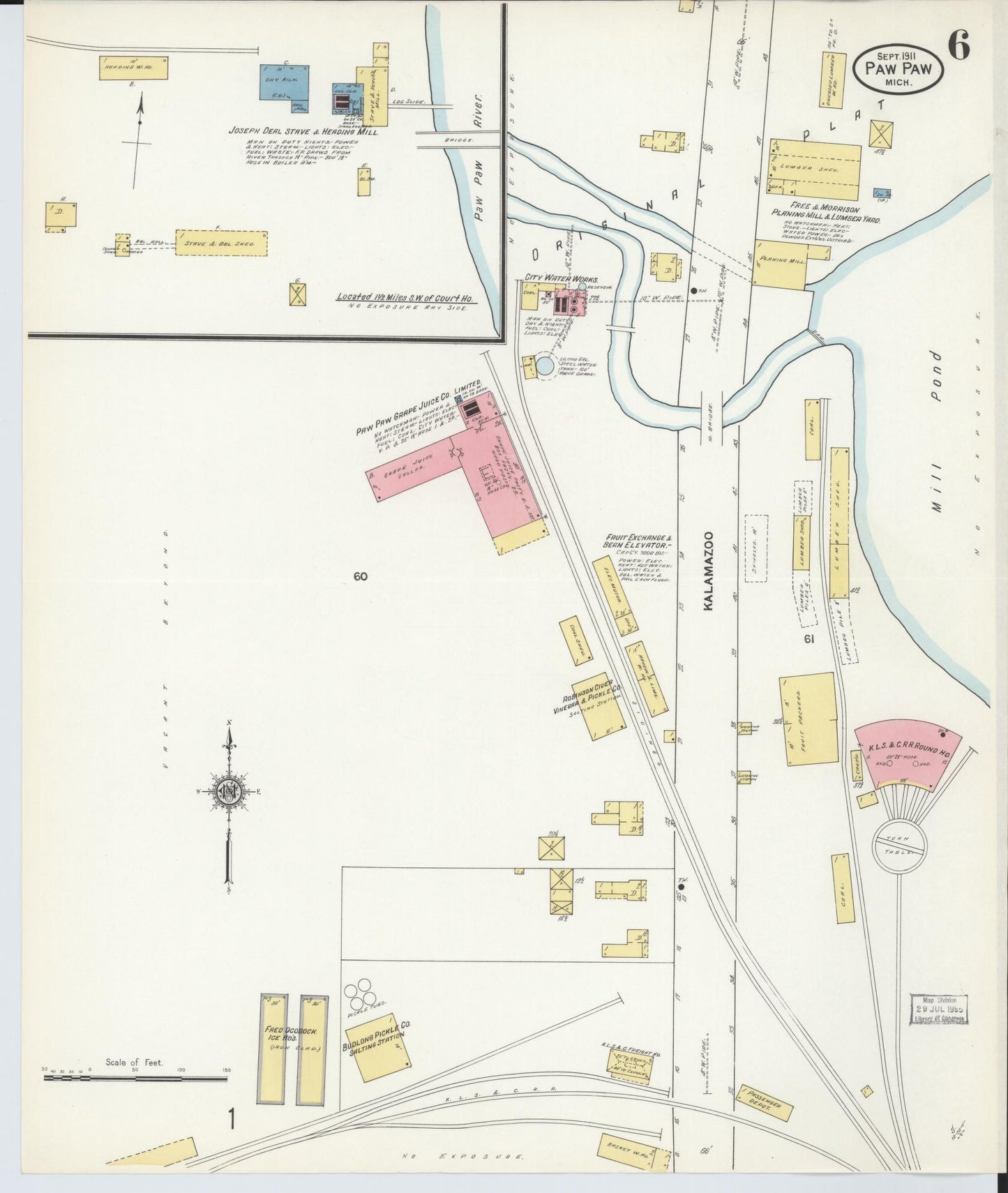 Sanborn Fire Insurance Map from Paw Paw, Van Buren County, Michigan (1911), Sheet #0006 - Complete Map Set gallery image, historic Sanborn map, vintage wall art, Michigan Michigan