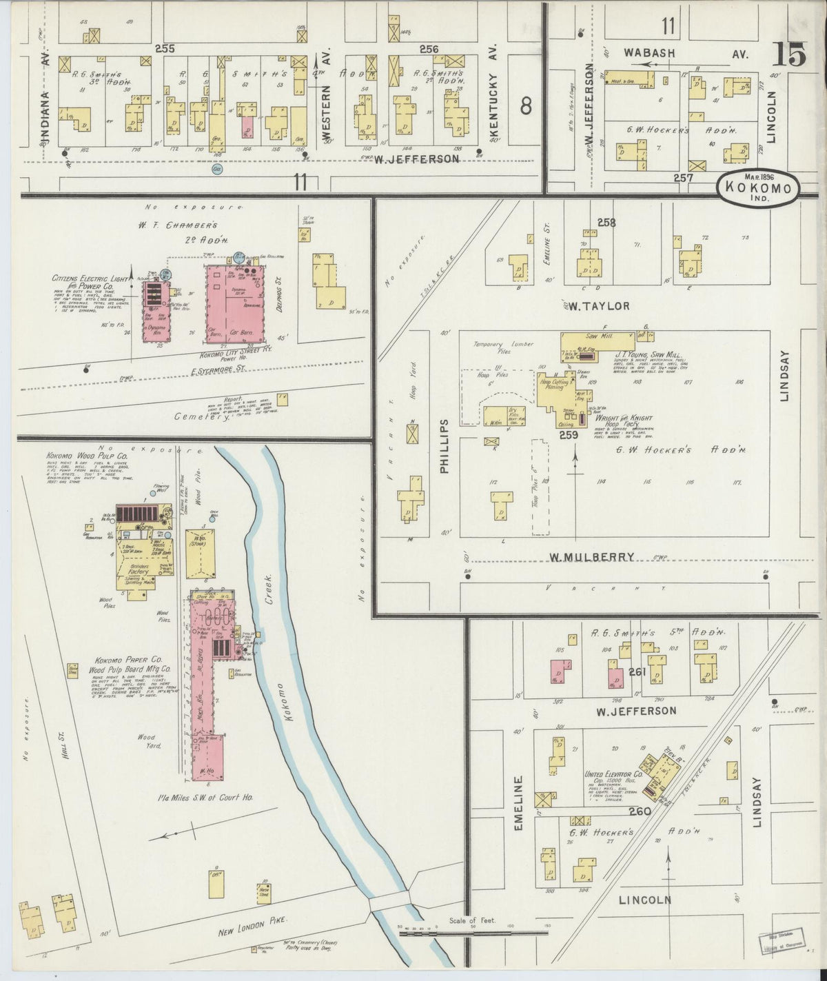 Sanborn Fire Insurance Map from Kokomo, Howard County, Indiana (1896), Sheet #0015 - Historic Sanborn Fire Insurance Map Print, vintage old map wall art, antique decor, genealogy gift, Indiana Indiana map