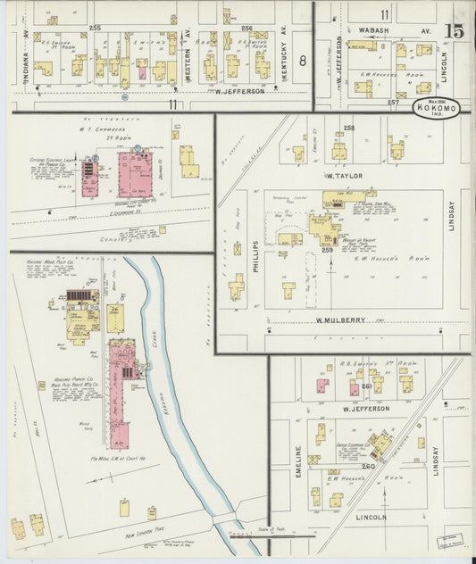 Sanborn Fire Insurance Map from Kokomo, Howard County, Indiana (1896), Sheet #0015 - Historic Sanborn Fire Insurance Map Print, vintage old map wall art, antique decor, genealogy gift, Indiana Indiana map