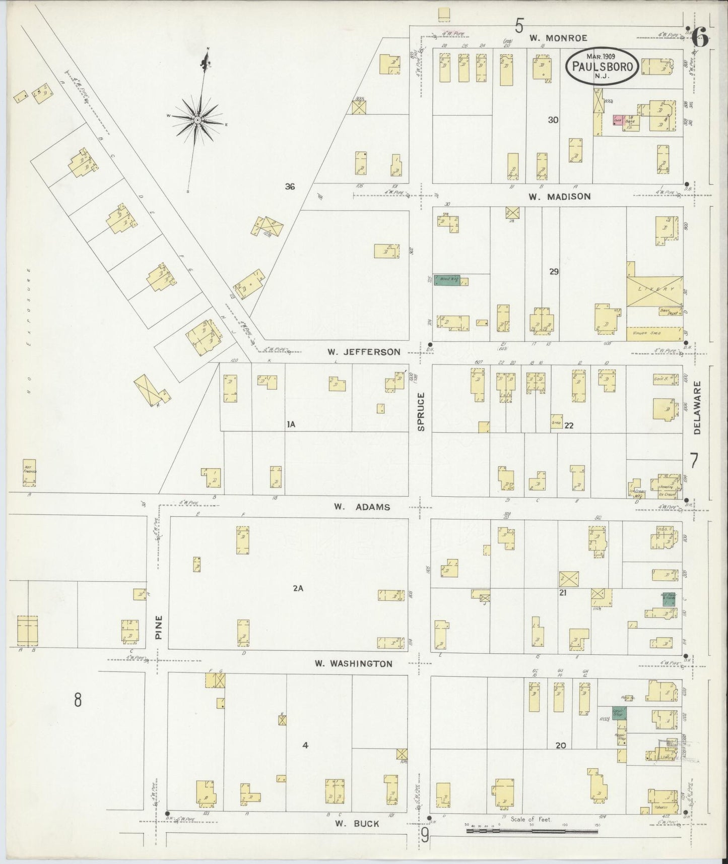 Sanborn Fire Insurance Map from Paulsboro, Gloucester County, New Jersey (1909), Sheet #0006 - Historic Sanborn Fire Insurance Map Print, vintage old map wall art, antique decor, genealogy gift, New Jersey New Jersey map