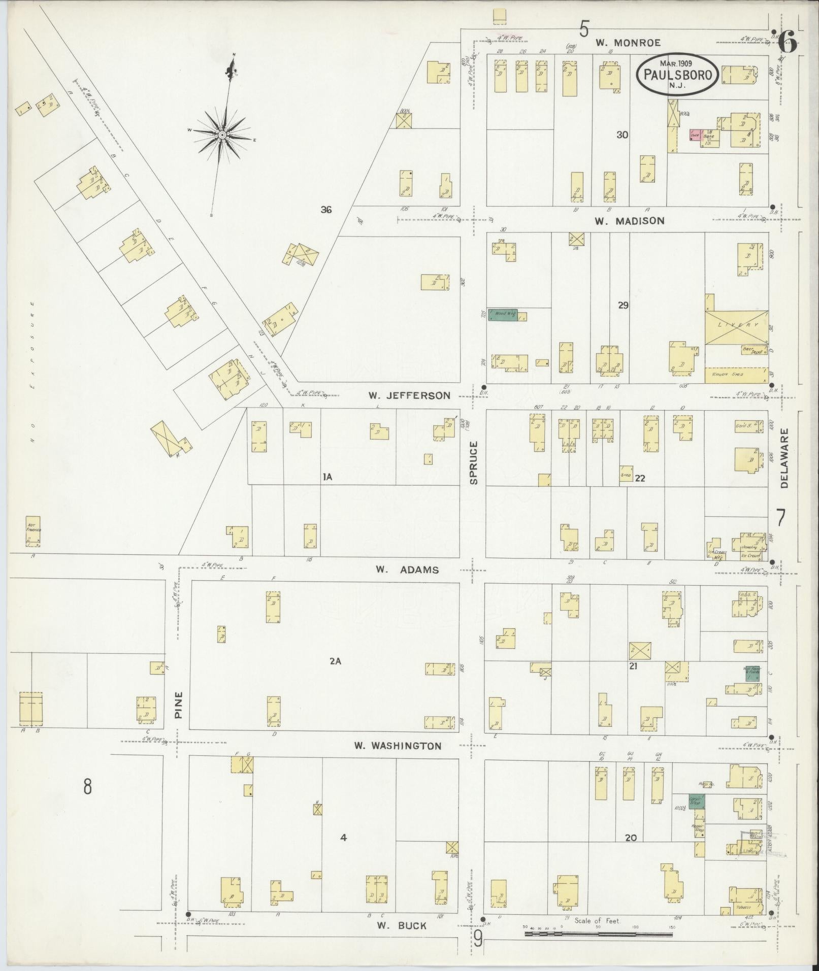 Sanborn Fire Insurance Map from Paulsboro, Gloucester County, New Jersey (1909), Sheet #0006 - Historic Sanborn Fire Insurance Map Print, vintage old map wall art, antique decor, genealogy gift, New Jersey New Jersey map