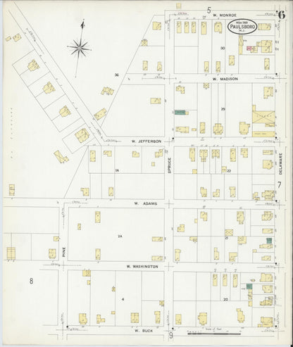 Sanborn Fire Insurance Map from Paulsboro, Gloucester County, New Jersey (1909), Sheet #0006 - Historic Sanborn Fire Insurance Map Print, vintage old map wall art, antique decor, genealogy gift, New Jersey New Jersey map