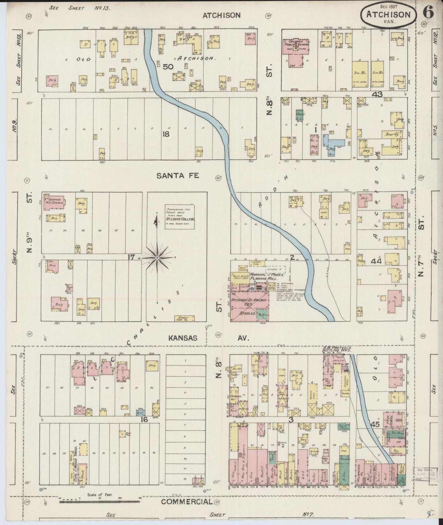 Sanborn Fire Insurance Map from Atchison, Atchison County, Kansas (1887), Sheet #0006 - Complete Map Set gallery image, historic Sanborn map, vintage wall art, Kansas Kansas