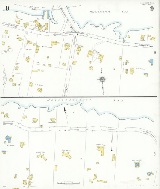 Sanborn Fire Insurance Map from Cohasset, Norfolk County, Massachusetts (1935), Sheet #0009 - Historic Sanborn Fire Insurance Map Print, vintage old map wall art, antique decor, genealogy gift, Massachusetts Massachusetts map