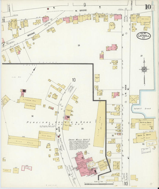 Sanborn Fire Insurance Map from Catskill, Greene County, New York (1912), Sheet #0010 - Historic Sanborn Fire Insurance Map Print, vintage old map wall art, antique decor, genealogy gift, New York New York map