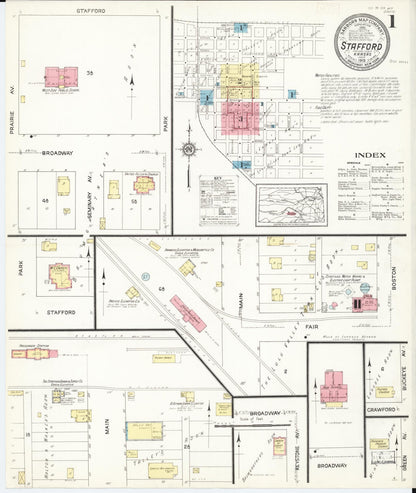 Sanborn Fire Insurance Map from Stafford, Stafford County, Kansas (1913), Sheet #0001 - Complete Map Set gallery image, historic Sanborn map, vintage wall art, Kansas Kansas