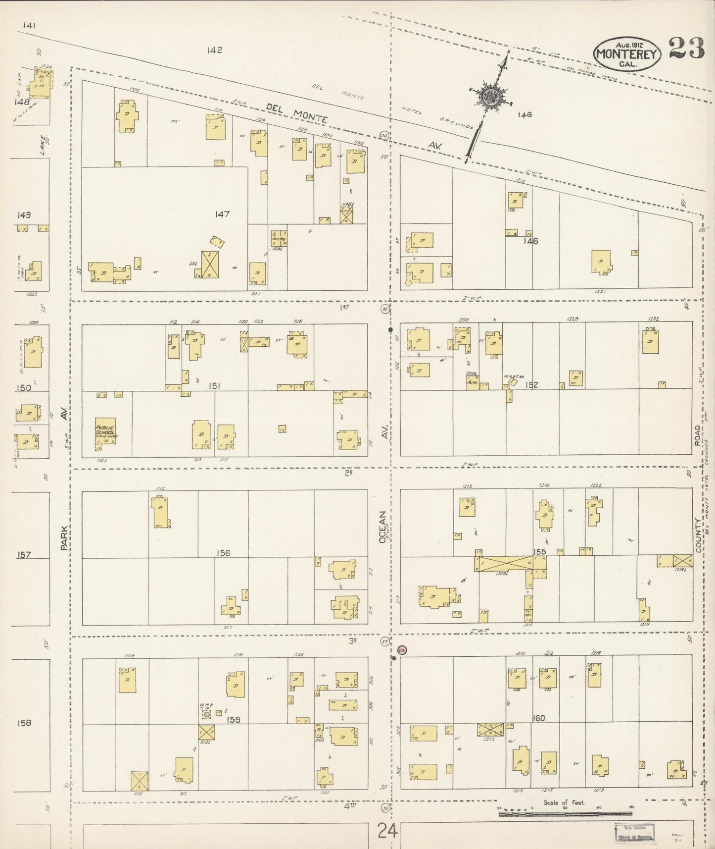Sanborn Fire Insurance Map from Monterey, Monterey County, California (1912), Sheet #0023 - Historic Sanborn Fire Insurance Map Print, vintage old map wall art, antique decor, genealogy gift, California California map