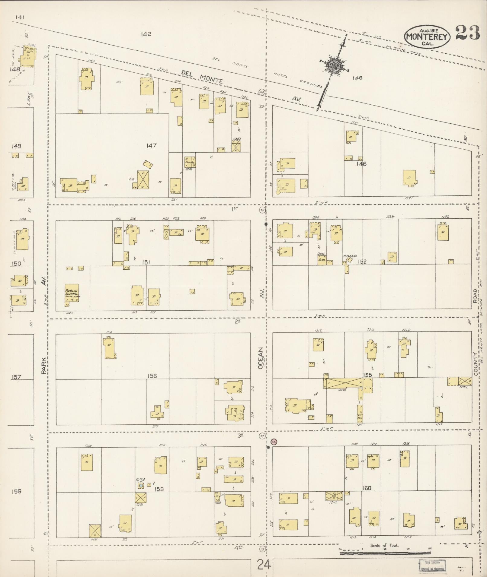 Sanborn Fire Insurance Map from Monterey, Monterey County, California (1912), Sheet #0023 - Historic Sanborn Fire Insurance Map Print, vintage old map wall art, antique decor, genealogy gift, California California map