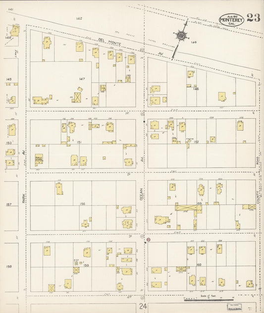 Sanborn Fire Insurance Map from Monterey, Monterey County, California (1912), Sheet #0023 - Historic Sanborn Fire Insurance Map Print, vintage old map wall art, antique decor, genealogy gift, California California map