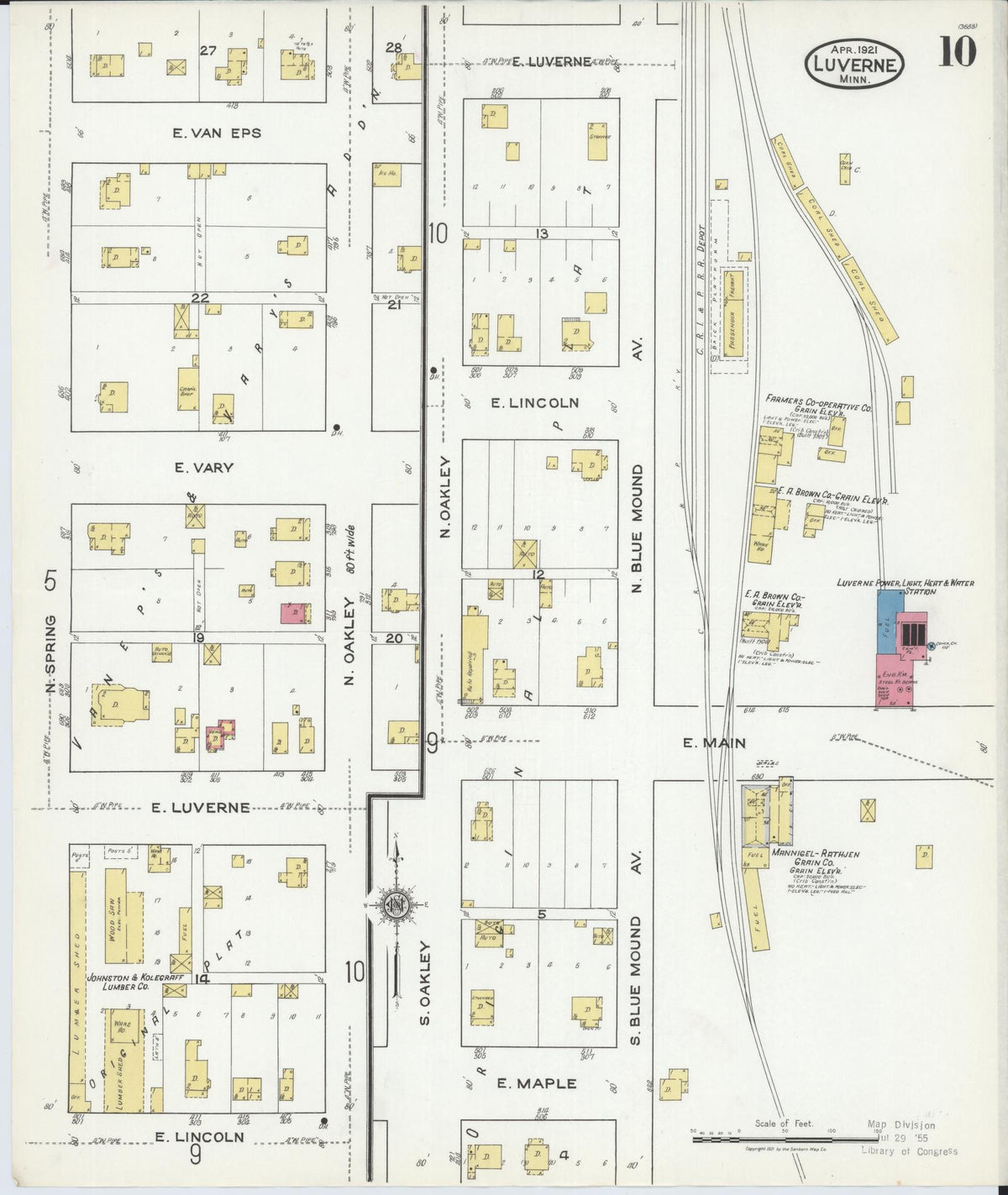 Sanborn Fire Insurance Map from Luverne, Rock County, Minnesota (1921), Sheet #0010 - Historic Sanborn Fire Insurance Map Print, vintage old map wall art, antique decor, genealogy gift, Minnesota Minnesota map