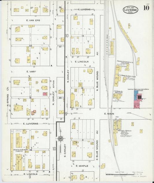 Sanborn Fire Insurance Map from Luverne, Rock County, Minnesota (1921), Sheet #0010 - Historic Sanborn Fire Insurance Map Print, vintage old map wall art, antique decor, genealogy gift, Minnesota Minnesota map