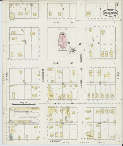 Sanborn Fire Insurance Map from Grand Island, Hall County, Nebraska (1889), Sheet #0007 - Complete Map Set gallery image, historic Sanborn map, vintage wall art, Nebraska Nebraska