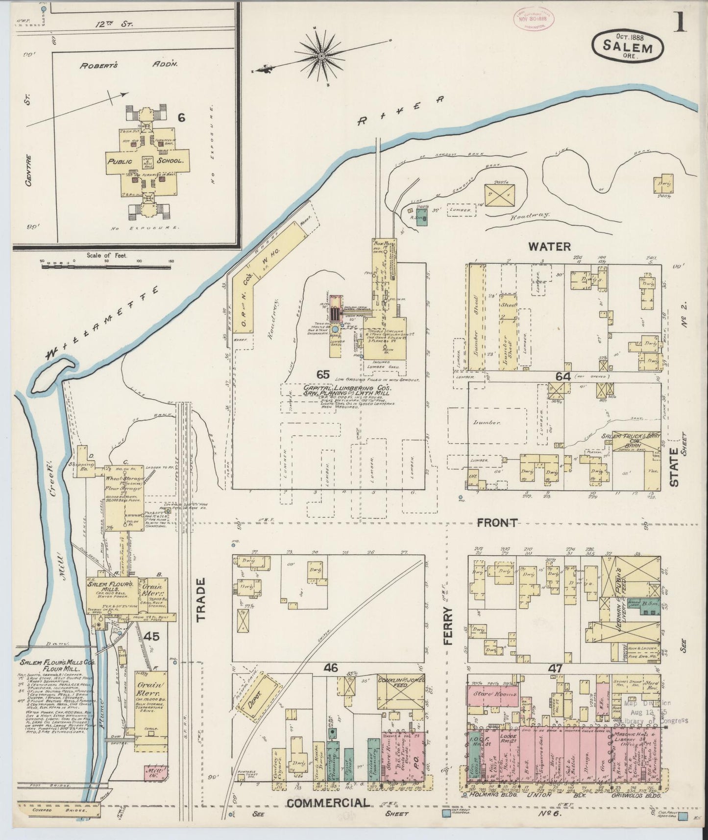 Sanborn Fire Insurance Map from Salem, Marion County, Oregon (1888), Sheet #0001 - Complete Map Set gallery image, historic Sanborn map, vintage wall art, Oregon Oregon