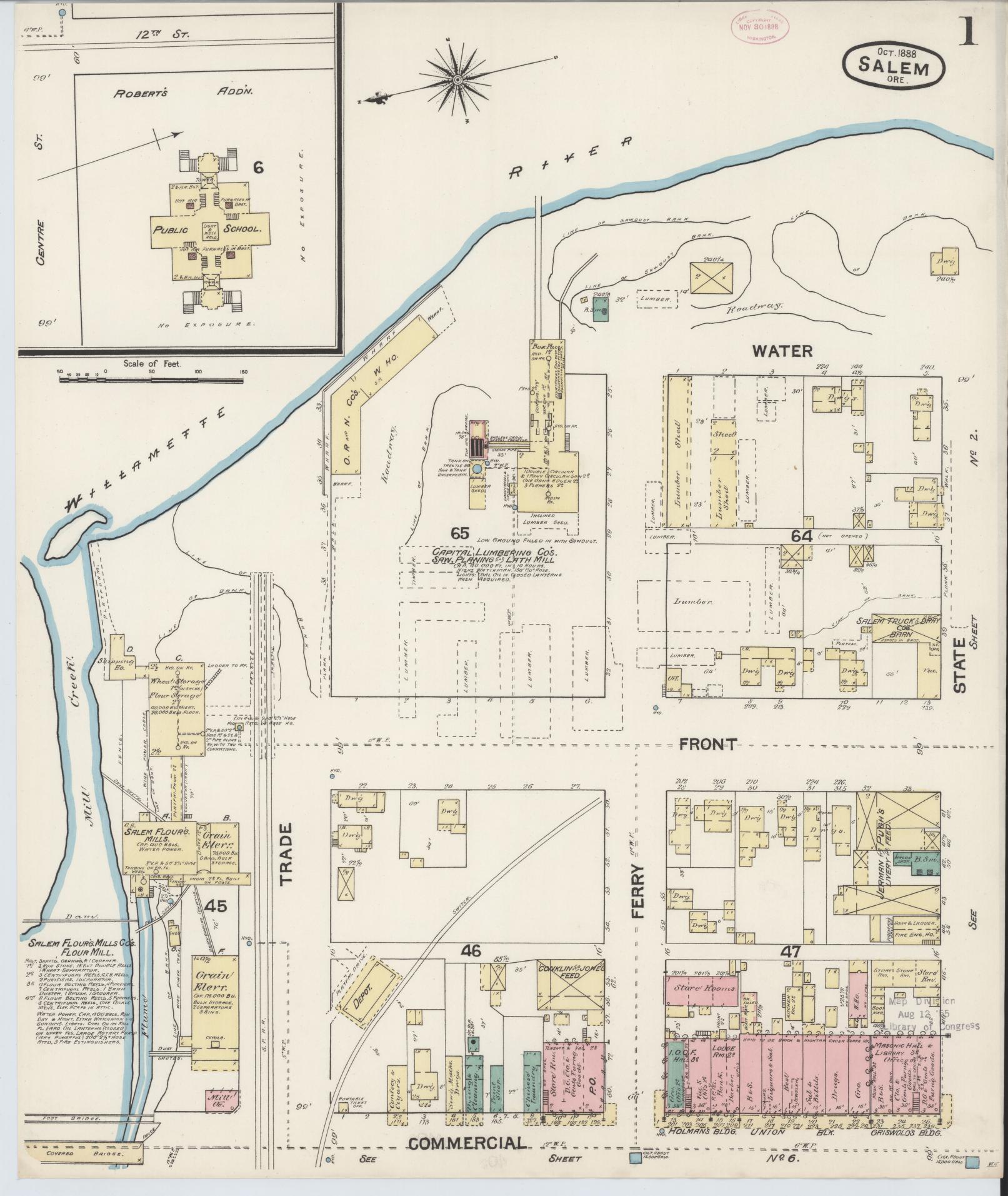 Sanborn Fire Insurance Map from Salem, Marion County, Oregon (1888), Sheet #0001 - Complete Map Set gallery image, historic Sanborn map, vintage wall art, Oregon Oregon