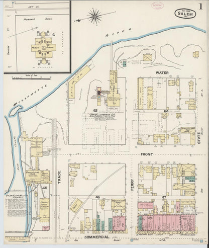 Sanborn Fire Insurance Map from Salem, Marion County, Oregon (1888), Sheet #0001 - Complete Map Set gallery image, historic Sanborn map, vintage wall art, Oregon Oregon
