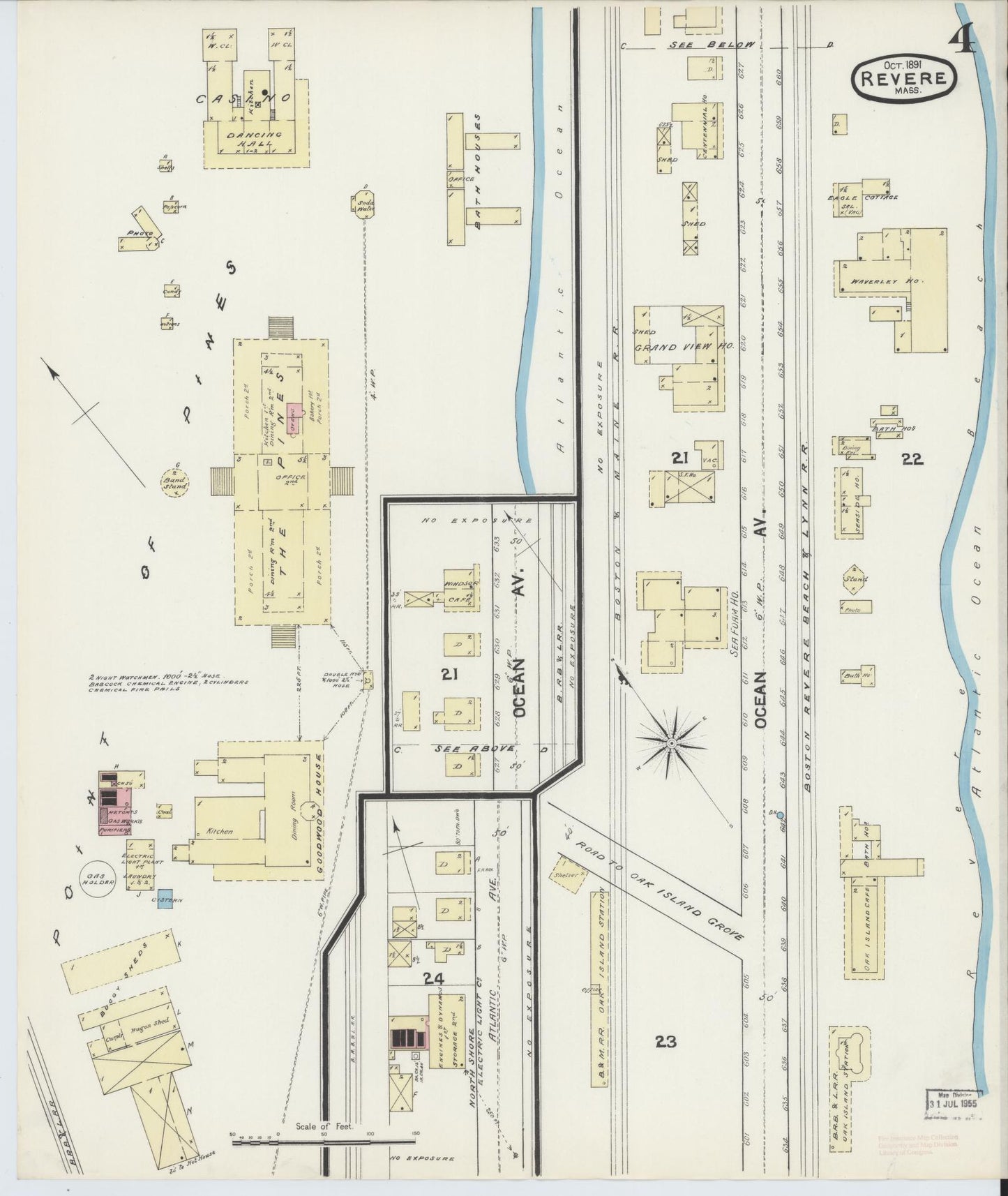 Sanborn Fire Insurance Map from Revere, Suffolk County, Massachusetts (1891), Sheet #0004 - Historic Sanborn Fire Insurance Map Print, vintage old map wall art, antique decor, genealogy gift, Massachusetts Massachusetts map