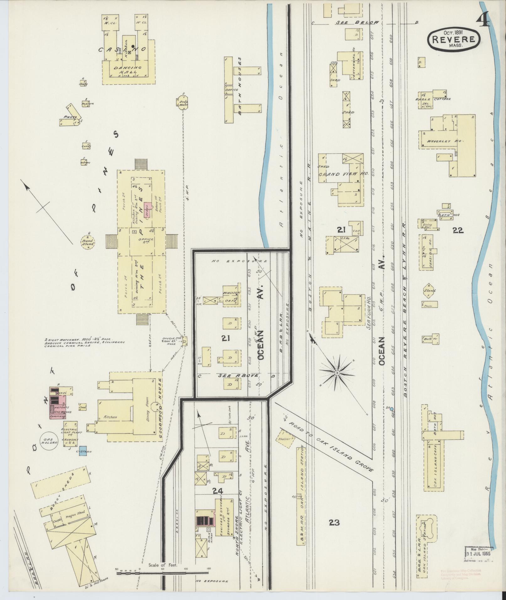 Sanborn Fire Insurance Map from Revere, Suffolk County, Massachusetts (1891), Sheet #0004 - Historic Sanborn Fire Insurance Map Print, vintage old map wall art, antique decor, genealogy gift, Massachusetts Massachusetts map