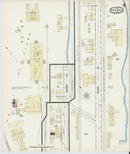 Sanborn Fire Insurance Map from Revere, Suffolk County, Massachusetts (1891), Sheet #0004 - Historic Sanborn Fire Insurance Map Print, vintage old map wall art, antique decor, genealogy gift, Massachusetts Massachusetts map