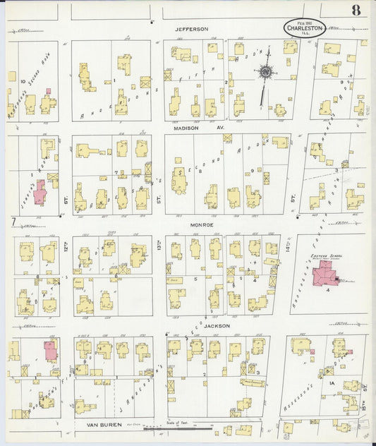 Sanborn Fire Insurance Map from Charleston, Coles County, Illinois (1910), Sheet #0008 - Historic Sanborn Fire Insurance Map Print, vintage old map wall art, antique decor, genealogy gift, Illinois Illinois map