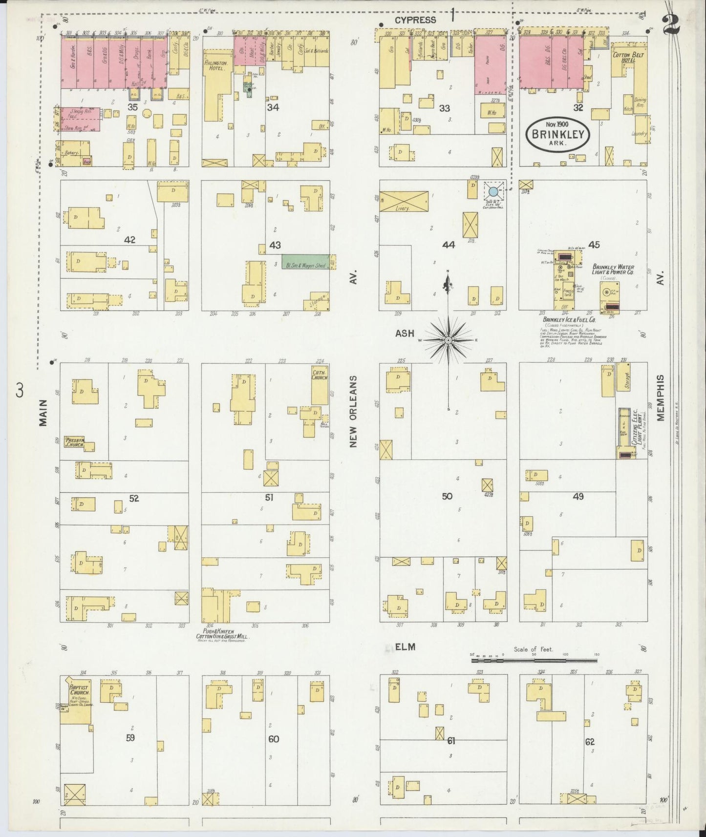 Sanborn Fire Insurance Map from Brinkley, Monroe County, Arkansas (1900), Sheet #0002 - Historic Sanborn Fire Insurance Map Print, vintage old map wall art, antique decor, genealogy gift, Arkansas Arkansas map